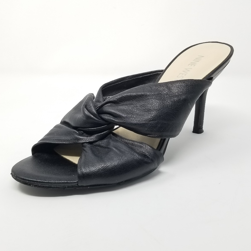 NINE WEST Gabera Black Leather Twist Slides